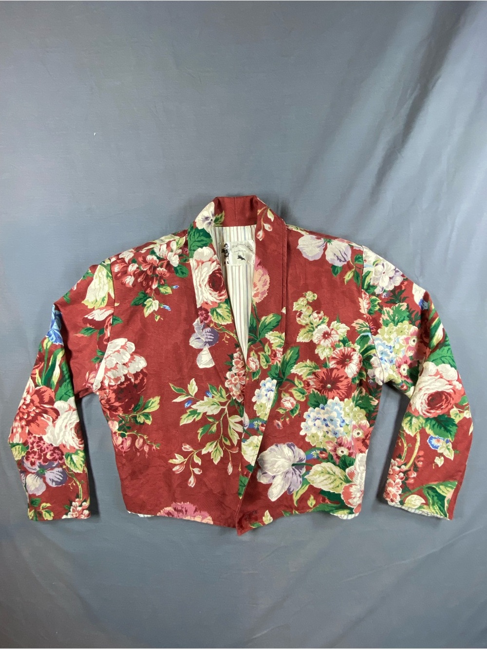 Rare Vintage 1980s Floral Open-Front Jacket in Deep Rose